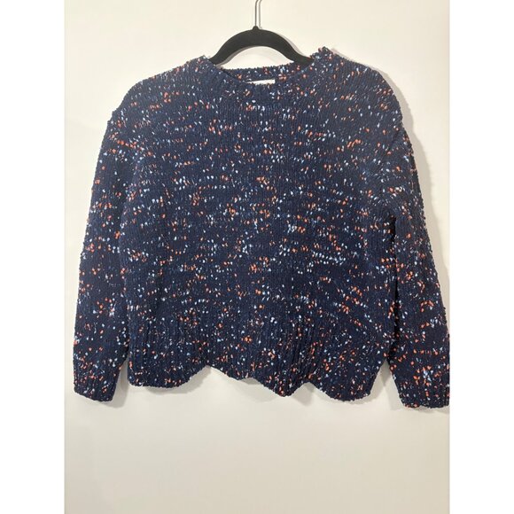 Jun &‎ Ivy Womens Size Small Navy Speckled Textured Sweater Scalloped Bottom - Picture 1 of 7